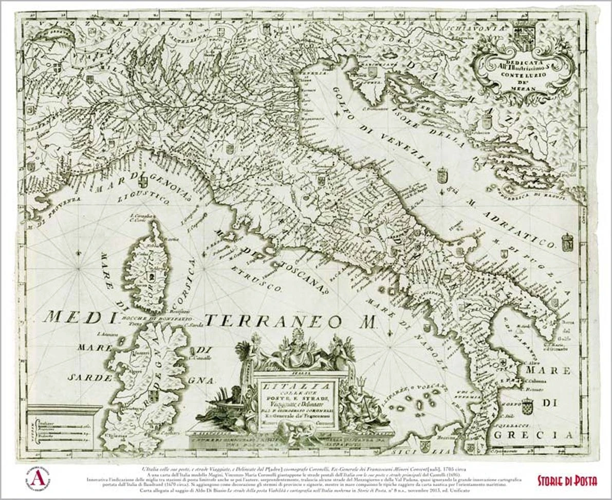 RIPRODUZIONE DI MAPPA POSTALE ITALIA 1705